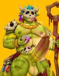 absurd_res anthro balls belly big_balls big_penis blissade bone bone_mask clothing erection expansion genital_expansion genitals green_body hi_res humanoid_genitalia humanoid_penis lihzahrd lizard male mask musclegut muscular muscular_anthro muscular_male nipples nude pecs penis penis_expansion potion potion_bottle reptile scalie skull skull_mask solo terraria witch_doctor_(terraria)