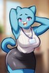 2025 absurd_res alternate_costume anthro arm_tuft arms_bent bare_shoulders big_breasts big_eyes big_iris biped black_bottomwear black_clothing black_eyebrows black_skirt blue_body blue_ears blue_fur blue_tail blurred_background bottomwear breasts cartoon_network clothed clothed_anthro clothed_female clothing curved_tail cyrano digital_drawing_(artwork) digital_media_(artwork) domestic_cat elbow_tuft eyebrows eyelashes facial_markings fangs felid feline felis female fully_clothed fully_clothed_anthro fully_clothed_female fur fur_tuft glistening glistening_bottomwear glistening_clothing glistening_eyes glistening_skirt hands_behind_head head_markings hi_res iris lanyard leaning leaning_forward legs_together light_body light_fur mammal markings mature_anthro mature_female muzzle_(marking) nicole_watterson office_clothing office_lady pattern_clothing pattern_sweater pattern_topwear pink_nose pink_tongue pointy_ears portrait pose prick_ears pupils purple_eyes skirt slit_pupils slit_skirt snout solo standing striped_clothing striped_sweater striped_topwear stripes sweater tail teeth the_amazing_world_of_gumball thick_eyelashes thick_thighs three-quarter_portrait three-quarter_view tongue topwear tuft turtleneck white_clothing white_markings white_sclera white_sweater white_topwear