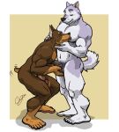 2026 5_fingers 5_toes anthro anthro_on_anthro areola ball_fondling balls bent_legs biceps biped black_nose border brown_body brown_fur canid canine canis cheek_tuft chestnuts_(artist) claws crotch_tuft deltoids digital_media_(artwork) dobermann domestic_dog duo erection facial_tuft feet finger_claws fingers fluffy fluffy_tail fondling fondling_penis full_foot_pawpads fur genitals glans gloves_(marking) green_eyes grey_claws grey_nipples grey_penis half-erect hand_on_balls hand_on_face hand_on_neck hand_on_partner's_balls hand_on_partner's_face hand_on_partner's_neck hand_on_partner's_penis hand_on_penis head_tuft humanoid_feet humanoid_genitalia humanoid_penis husky leg_markings licking licking_another licking_partner looking_at_another looking_at_partner looking_down male male/male mammal markings motion_lines multicolored_body multicolored_fur muscular muscular_anthro muscular_male narrowed_eyes navel nipple_fetish nipple_lick nipple_play nipples nordic_sled_dog nub_tail nude nude_anthro nude_male pawpads pecs penis pink_pawpads pinscher pivoted_ears plantigrade pubes purple_body purple_fur shaded shadow signature simple_background smile snout socks_(marking) spitz standing stocky tail tail_motion tailwag tan_background tan_body tan_fur tan_pawpads tan_penis toe_claws toes tongue tongue_out tuft two_tone_body two_tone_fur vein veiny_penis whisker_spots white_body white_border white_fur yellow_eyes