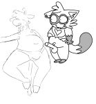  anthro clothing doki_(mammal_squad!) duo erection erection_under_clothing female gerard_(mammal_squad!) giraffe giraffid gynomorph intersex kerchief kittytgirlswagfn male mammal mammal_squad! procyonid raccoon sleeping underwear voyeur warprat 