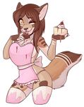  2015 alpha_channel apron cake canine cherry cleavage clothed clothing female food legwear licking mammal mareena_brown one_eye_closed panties simple_background solo standing stockings three-quarter_portrait tongue tongue_out transparent_background underwear wolf yellow_eyes zyira 