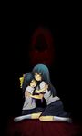  bangs black_hair blue_eyes blue_hair bow corpse_party corpse_party_zero crying dress hair_bow hair_ribbon hasegawa_kaori hasegawa_shiho_(corpse_party) hime_cut hug long_hair looking_at_viewer multiple_girls onoe_junki red_dress ribbon ruins school_uniform seiza serafuku shinozaki_sachiko shoes siblings sisters sitting tears uwabaki 