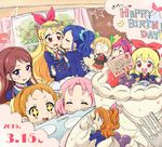  +_+ 2015 6+girls :d ^_^ aikatsu! aikatsu!_(series) arisugawa_otome blank_stare blonde_hair blue_hair brown_hair cake cheek_kiss chibi closed_eyes cream curtains flower food food_on_face hair_flower hair_ornament happy_birthday highres holding hoshimiya_ichigo indoors kiriya_aoi kiss kitaouji_sakura long_hair looking_at_viewer multiple_girls oozora_akari open_mouth otoshiro_seira parted_lips peeking pink_hair plate ponytail pout purple_eyes red_eyes rokomoko_(moko_mmm) saegusa_kii shibuki_ran shocked_eyes sign smile spoon sweatdrop table upper_body window yuri 