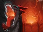 anthro bodily_fluids canid canine canis domestic_dog double_tongue dragon drooling drooling_tongue european_mythology fangs feral fire grey_body hi_res hoffersanchez horn hunting_dog lava light light_mouth male mammal mouth_shot mythological_creature mythological_scalie mythology open_mouth oral oral_penetration orange_mouth penetration plate predator/prey red red_eyes red_tongue saliva scales scalie sighthound snout solo spikes teeth throat tongue tongue_out vore western_dragon wyvern yellow yellow_tongue