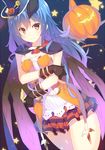  animal_ears black_gloves blue_hair blush cape erune ferry_(granblue_fantasy) gloves granblue_fantasy halloween hat hatsuki_kaname jack-o'-lantern long_hair orange_eyes pumpkin skirt solo 