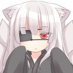  animal_ears chibi end_tieno eyepatch fox_ears fox_girl fox_tail long_hair looking_at_viewer multiple_tails no_nose red_eyes solo tail 