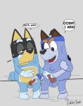 2025 4_fingers accessory anthro artist_name australian_cattle_dog balls bandit_heeler bent_arm big_eyes biped black_body black_ears black_eyes black_fur black_nose black_text blue_balls blue_body blue_eyebrows blue_fur blue_headband blue_markings blue_tail blue_wristband bluey_(series) bodily_fluids body_hair brother_(lore) brothers_(lore) brown_inner_ear canid canine canis cattledog chest_tuft clenched_teeth cum cum_on_ground cum_on_hand cumshot curved_eyebrows dark_body dark_fur dialogue digital_drawing_(artwork) digital_media_(artwork) domestic_dog duo ejaculation ellipsis english_text erection eyebrows eyes_mostly_closed fingers fist fur fur_tuft genital_fluids genitals glistening glistening_nose gloves_(marking) gobbyheeler grey_background hairy_balls headband herding_dog hi_res holding_another's_penis holding_penis humanoid_hands incest_(lore) iris leg_markings light_body light_fur looking_at_another looking_at_another's_penis looking_at_genitalia looking_at_partner looking_at_penis looking_down looking_down_at_another looking_down_at_genitalia looking_down_at_partner looking_down_at_penis looking_pleasured male male/male mammal markings mature_anthro mature_male monotone_balls monotone_genitals monotone_penis monotone_tail multicolored_body multicolored_fur narrowed_eyes no_pupils nude nude_anthro nude_male obese obese_anthro obese_male one_ear_up open_mouth open_smile orgasm overweight overweight_anthro overweight_male pastoral_dog penis penis_size_difference pink_penis pink_tongue plantigrade pointy_ears precum prick_ears resisting_orgasm sibling_(lore) simple_background sitting smile snout socks_(marking) speech_bubble stripe_heeler sweat sweaty_body sweaty_fur tail talking_to_another talking_to_partner tan_eyebrows teeth text thick_eyebrows three-quarter_view tongue tuft white_sclera white_speech_bubble wristband yellow_body yellow_fur yellow_inner_ear