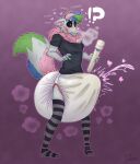 anthro aroused big_diaper black_clothing black_shirt black_topwear blue_body blue_fur blush bodily_fluids canid canine canis clothing cum cum_in_diaper diaper ejaculation erection erection_in_diaper fluffy fluffy_tail footwear fur genital_fluids green_body green_fur grey_body grey_fur hands-free hi_res huge_diaper hyper hyper_diaper legwear mammal neck_tuft pattern_clothing pattern_footwear pattern_legwear pattern_socks pattern_stockings pink_body pink_ears pink_fur pink_nose poof_effect poofbuttrocky rocky_(poofbuttrocky) sex_toy shirt simple_background socks solo spontaneous_ejaculation standing stockings striped_clothing striped_footwear striped_legwear striped_socks striped_stockings stripes surprised tail text topwear tuft unclean_diaper vibrator wand_vibrator wolf