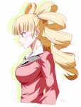  1girl ao_no_kiseki artist_name blonde_hair blunt_bangs breasts commentary_request drill_hair eiyuu_densetsu from_side large_breasts long_hair long_sleeves mariabell_crois silhouette simple_background solo twin_drills upper_body white_background xiacheng_tatsuya yellow_eyes zero_no_kiseki 