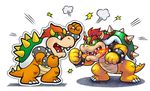  bowser bracelet breathing_fire claws clenched_hands collar dual_persona fire full_body horns jewelry mario_&amp;_luigi:_paper_jam mario_&amp;_luigi_rpg mario_(series) no_humans official_art open_mouth outline paper_mario scales simple_background spiked_bracelet spiked_collar spikes standing super_mario_bros. thick_eyebrows white_background white_outline 