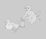  2022 anthro avian belly big_belly bloated blush claws digital_drawing_(artwork) digital_media_(artwork) dragon duo european_mythology feral horn hose hose_in_butt hose_inflation inflating inflation lunhiss male monochrome mythological_creature mythological_scalie mythology pump scalie signature silly_face simple_background sketch tail western_dragon wings wyvern 