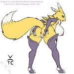  anthro anus badgengar big_breasts big_butt breasts butt butt_grab canine digimon female fox fur hand_on_butt looking_back mammal monochrome nipples presenting presenting_hindquarters pussy renamon solo thecon yin_yang 