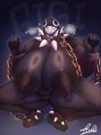 2026 2_toes 5_fingers absurd_res ankle_cuffs areola barbell_piercing bent_legs big_areola big_breasts big_collar big_eyes big_iris big_mouth_(anatomy) big_nipples big_teeth biped black_areola black_body black_breasts black_claws black_collar black_eyes blue_outline breasts breath chain chain_chomp chained_collar character_name claws collar crouching cuff_(restraint) dark_areola dark_body digital_drawing_(artwork) digital_media_(artwork) facial_scar feet female finger_claws fingers gigi_(thecoatl034) glistening glistening_breasts grin grinning_at_viewer hi_res huge_areola huge_breasts huge_nipples humanoid iris looking_at_viewer mario_bros nintendo nipple_piercing nipples no_pupils nude nude_female nude_humanoid outline panting piercing plantigrade pose puffy_areola purple_scar restraints round_eyes scar signature simple_eyes smile smiling_at_viewer solo spiked_collar spikes spread_legs spreading teeth text text_background thick_thighs three-quarter_view toe_claws toes tofo_u white_sclera white_text x_scar