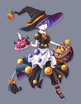  alternate_costume blue_eyes blue_hair candle candy doremy_sweet dress food halloween_costume hat ichi_et jack-o'-lantern lollipop pom_pom_(clothes) pudding pumpkin shirt short_hair skirt solo tail tapir_tail touhou witch_hat 