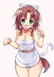  animal_ears asa_no_ha bell bell_collar breasts brown_hair cat_ears cat_tail cleavage collar dog_ears dog_tail fake_animal_ears green_eyes highres medium_breasts original short_hair simple_background solo tail 