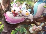  alternate_color animal_focus bow closed_eyes closed_mouth commentary_request cutiefly highres in_tree insect_wings leaf no_humans one_eye_closed outdoors pachirisu pokemon pokemon_(creature) pokemon_focus red_bow shiny_pokemon sitting sitting_in_tree squirrel tail tree wings wldud9_9 