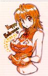  blush breasts halloween jack-o'-lantern kusanagi_tonbo large_breasts looking_at_viewer mitsuru-kun(kusanagi_tonbo) monochrome open_mouth original short_hair sketch sleeveless solo 