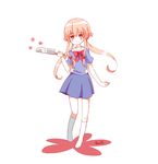  ani12 blush bow chibi flower gasai_yuno knife mirai_nikki pink_eyes pink_hair school_uniform skirt solo twintails 