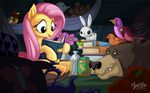  2015 angel_(mlp) avian bear bird book cute equine female feral fluttershy_(mlp) friendship_is_magic lagomorph male mammal my_little_pony mysticalpha pegasus rabbit reading smile wings 