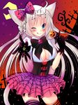  ;p animal_ears blue_eyes breasts cat_ears cat_tail cleavage gloves halloween long_hair medium_breasts meiya_neon one_eye_closed original solo tail thighhighs tongue tongue_out white_hair 