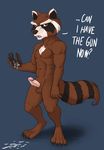  abs balls cum dialogue erection guardians_of_the_galaxy male mammal marvel nude open_mouth penis pteryon raccoon rocket rocket_raccoon solo standing text 