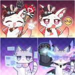  absurdres animal_ears animalization artist_name bow butterfly-shaped_pupils cat_ears cat_tail chinese_commentary commentary_request emoji facial_mark fluffy_tail ganleneng gauntlets glasses grey_eyes hammer hat highres honkai:_star_rail honkai_(series) pink_eyes pleading_face_emoji rabbit_ears ribbon silver_wolf_(elation)_(honkai:_star_rail) silver_wolf_(honkai:_star_rail) single_gauntlet smile sparkle_(honkai:_star_rail) sparxie_(honkai:_star_rail) symbol-shaped_pupils tail thumbs_up white_fur 