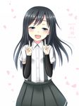  arm_warmers asashio_(kantai_collection) black_hair blue_eyes blush character_name dated double_v hanazome_dotera kantai_collection long_hair looking_at_viewer open_mouth petals pleated_skirt school_uniform shirt simple_background skirt smile solo suspenders twitter_username v 