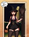  animated animated_gif breasts broom brown_hair cleavage dr_graevling english glowing glowing_eyes halloween hat long_hair medium_breasts nipples nude original pubic_hair purple_eyes signature solo thighhighs trick_or_treat uncensored witch_hat 