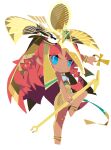  1girl alternate_costume ancient_egyptian_clothes ankh artist_request blue_eyes braid closed_mouth full_body game_cg highres holding holding_staff hong_meiling leg_up looking_at_viewer non-web_source official_art red_hair self-datamine smile solo staff standing standing_on_one_leg tan tohotopia touhou transparent_background twin_braids 