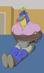2026 absurd_res ankles_tied anterdragon anthro avian bdsm beak belt belt_pouch biped bird black_belt black_eyebrows blonde_hair blue_beak blue_body blue_eyes blue_feathers blue_floor bondage bottomwear bound brown_clothing brown_footwear brown_shoes cartoon_network clothed clothed_anthro clothed_male clothing collared_shirt curved_eyebrows digital_drawing_(artwork) digital_media_(artwork) door eyebrows eyewear eyewear_on_head feathers floor footwear fully_clothed fully_clothed_anthro fully_clothed_male glistening glistening_body glistening_clothing glistening_feathers glistening_knees glistening_legs glistening_neck glistening_polo_shirt glistening_shirt glistening_topwear grey_bottomwear grey_clothing grey_pants hair half-closed_eyes hands_behind_back hi_res inside internal_wall iris jewelry johnny_toucan legs_together light_body light_feathers light_hair looking_at_viewer male moobs multicolored_beak multicolored_body multicolored_feathers muscular muscular_anthro muscular_male narrowed_eyes necklace no_pupils orange_beak pants pink_beak pink_clothing pink_polo_shirt pink_shirt pink_topwear plantigrade polo_shirt restraints rope rope_bondage shadow shirt shoes short_hair sitting sitting_on_ground solo sunglasses sunglasses_on_head the_amazing_world_of_gumball thick_neck three-quarter_view topwear toucan two_tone_body two_tone_feathers wall_(structure) white_eyewear white_sclera white_sunglasses yellow_body yellow_feathers yellow_wall