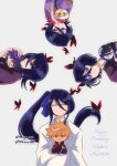  4girls abarai_renji aged_down black_hair bleach bleach:_epilogue blue_eyes bug butterfly character_doll character_name child closed_eyes commentary doll haori happy_birthday highres holding holding_doll japanese_clothes kimono kuchiki_byakuya kuchiki_rukia kurosaki_ichigo long_hair m1rimorinku medium_hair multiple_girls multiple_persona patchwork_clothes purple_kimono shiba_kaien short_hair side_ponytail smile spanish_commentary taichou_haori twitter_username very_long_hair watermark 