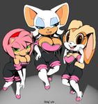  2015 amy_rose anthro bat big_breasts breasts cleavage clothed clothing cosplay cream_the_rabbit female hedgehog lagomorph mammal rabbit rouge_the_bat skimpy sonic_(series) xylas 