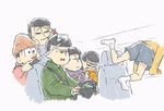  :3 black_hair bowl_cut brothers car car_interior chips driving food ground_vehicle heart hood hoodie male_focus matsuno_choromatsu matsuno_ichimatsu matsuno_juushimatsu matsuno_karamatsu matsuno_osomatsu matsuno_todomatsu messy_hair motor_vehicle multiple_boys nnbn osomatsu-kun osomatsu-san seatbelt self_shot selfie_stick sextuplets shorts siblings socks steering_wheel 