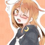  brown_eyes brown_hair glasses itomugi-kun kantai_collection long_hair lowres mochizuki_(kantai_collection) one_eye_closed open_mouth school_uniform serafuku solo yawning 