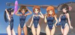  akiyama_yukari anglerfish black_eyes black_hair brown_eyes brown_hair competition_swimsuit emblem girls_und_panzer goggles goggles_on_head groin ground_vehicle hairband highleg highleg_swimsuit highres innertube isuzu_hana long_hair military military_vehicle motor_vehicle multiple_girls nishizumi_miho one-piece_swimsuit ooarai_(emblem) panzerkampfwagen_iv ponytail reizei_mako short_hair solokov_(okb-999) standing swimsuit takebe_saori tan tank tanline 