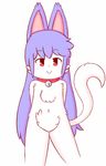  2015 anthro blush canine female fox fur hair looking_at_viewer mammal purple_hair red_eyes simple_background smile solo ultramanultrax 