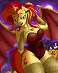  2015 absurd_res anthro anthrofied cutie_mark equestria_girl equine fangs female full_moon fur hair half-closed_eyes halloween hi_res holidays horn looking_at_viewer mammal moon multicolored_hair my_little_pony open_mouth outside papyrus_(undertale) pumpkin sans_(undertale) two_tone_hair undertale unicorn video_games wings ziemniax 