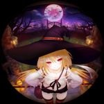  artist_name bad_id bad_pixiv_id bag bangs bare_tree bat between_breasts black_shorts blonde_hair blush bow bra_strap breasts buckle cat_hair_ornament circle cloud collarbone crop_top eyebrows eyebrows_visible_through_hair fence fisheye frilled_shirt frills from_above full_moon hair_between_eyes hair_ornament halloween hands_on_hips hat head_tilt holding horizontal_stripes ironwork jack-o'-lantern lantern long_hair long_sleeves looking_at_viewer low_twintails medium_breasts midriff moon night night_sky off-shoulder_shirt original peephole porch pumpkin red_eyes red_moon round_image scythe shirt short_shorts shorts shoulder_bag sky smile solo standing strap_cleavage striped striped_legwear suzu_(kopumpukin_55) thighhighs tree twintails watermark white_shirt witch_hat 