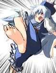  :o angry bangs blue_dress blue_hair commentary_request cowboy_shot dress emphasis_lines feet foreshortening hair_between_eyes hat highres incoming_attack kamishirasawa_keine long_hair looking_at_viewer multicolored_hair neckerchief open_mouth pov_feet red_eyes short_sleeves silver_hair simple_background sketch soles solo toes touhou tsurime two-tone_hair usayoshi_(touhopu2) v-shaped_eyebrows white_background 