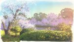  blue_sky bush cherry_blossoms commentary_request day highres no_humans original outdoors sawitou_mizuki scenery sky spring_(season) tree 