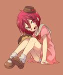  child crossdressing doughnut dress fang food free! full_body hat male_focus mary_janes matsuoka_rin memeo_(candy_house) mini_hat mini_top_hat open_mouth otoko_no_ko panties red_eyes red_hair shoes smile socks solo top_hat underwear white_legwear younger 