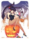  animal_ears black_hair blue_eyes bow bowtie bunny_ears bunny_tail bunnysuit candy detached_collar food halloween jack-o'-lantern lion lollipop loneteel nephthys_(p&amp;d) pantyhose ponytail puzzle_&amp;_dragons solo sphinx_(p&amp;d) swirl_lollipop tail thighhighs wrist_cuffs 