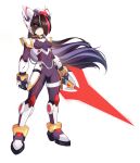  1girl absurdres alternate_costume alternate_hair_color alternate_hairstyle armor assault_visor biometal body_armor bodystocking bodysuit boots breasts chest_jewel ciel_(mega_man) commission commissioner_upload corruption covered_navel energy_sword eyelashes forehead_jewel full_body gauntlets gloves helmet highres hip_armor knee_armor knee_boots long_bangs long_hair mechanical_ears mega_man_(series) mega_man_zero_(series) mega_man_zx nichts_(mega_man) non-web_source petite pink_eyes shoulder_armor small_breasts sword thigh_strap thighs transparent_background uta_guipiy weapon 