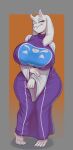 4_toes 5_fingers absurd_res anthro big_breasts boss_monster_(undertale) bovid breasts caprine clothed clothing curvy_figure dominismortis eyelashes feet female fingers floppy_ears full-length_portrait fur hi_res horn huge_breasts long_ears looking_at_viewer mammal mature_anthro mature_female narrowed_eyes nipple_outline portrait purple_eyes robe solo thick_thighs toes toriel undertale_(series) voluptuous white_body white_fur wide_hips