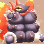  6_breasts absurd_res anthro areola arthropod big_breasts bodily_fluids breasts colopendayo female fur generation_5_pokemon hi_res insect mammal multi_breast nintendo nipples nude pokemon pokemon_(species) simple_background solo volcarona wings 