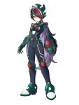  1girl absurdres alternate_costume alternate_hair_color alternate_hairstyle arm_cannon armor belt biometal body_armor bodystocking bodysuit boots breasts chest_jewel ciel_(mega_man) commission commissioner_upload corruption covered_navel eyelashes forehead_jewel full_body gauntlets gloves helmet highres ix_(mega_man) knee_armor knee_boots long_bangs long_hair low_ponytail mechanical_ears mega_man_(series) mega_man_zero_(series) mega_man_zx non-web_source petite pink_eyes ponytail shoulder_armor small_breasts thighs transparent_background uta_guipiy weapon 