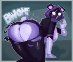 absurd_res anthro anus armor bear big_breasts big_butt blush blush_lines breasts butt clothing desttar epic_games female fortnite fortnite:_battle_royale fur gauntlets genitals gloves handwear hi_res hood huge_breasts huge_butt mammal nipples onomatopoeia purple_body purple_clothing purple_fur raven_team_leader scar simple_background solo sound_effects tail text torn_clothing ursine vulva