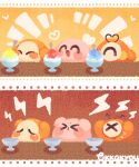  >_< :d ^_^ blush_stickers brain_freeze closed_eyes commentary_request flying_sweatdrops food heart highres kirby kirby_(series) no_humans one-eyed open_mouth shaved_ice signature smile spoon tokkakyou waddle_dee waddle_doo 