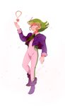  anshar_(sailor_moon) bishoujo_senshi_sailor_moon bishoujo_senshi_sailor_moon_another_story bodysuit boots bow bowtie commentary english_commentary green_bow green_hair green_neckwear hair_ornament hairpin highres jacket jewelry male_focus pendant purple_footwear purple_jacket signature solo toon yupii_(wahahui) 