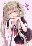  1girl absurdres black_serafuku blush breasts brown_eyes brown_hair commentary_request hair_ornament hair_ribbon highres hizaka kantai_collection long_hair looking_at_viewer medium_breasts murasame_(kancolle) one-hour_drawing_challenge open_mouth ribbon school_uniform serafuku skirt smile solo twintails 